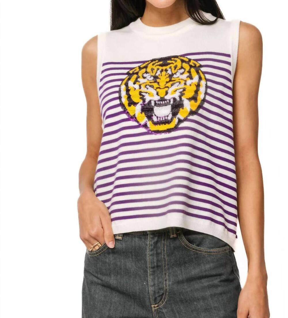 NEW QUEEN OF SPARKLES licensed lsu mascot striped knit tank in purple